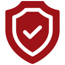 Icono de escudo rojo con una marca de verificación blanca en el interior.