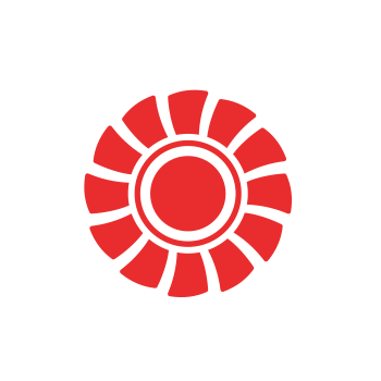 ein roter Kreis mit weißen Strahlen in der Mitte .