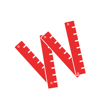 ein rotes Lineal , das in der Form des Buchstabens w gefaltet ist .