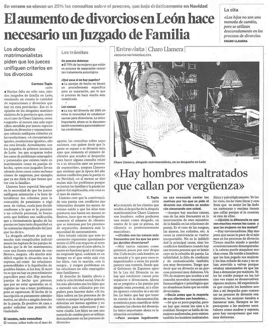 Llamera Abogadas - entrevista en Diario de León sobre derecho familiar