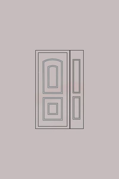 Un par de puertas blancas con ventanas verdes sobre un fondo gris.