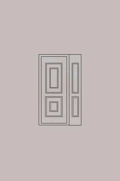 Un par de puertas blancas con ventanas verdes sobre un fondo gris.