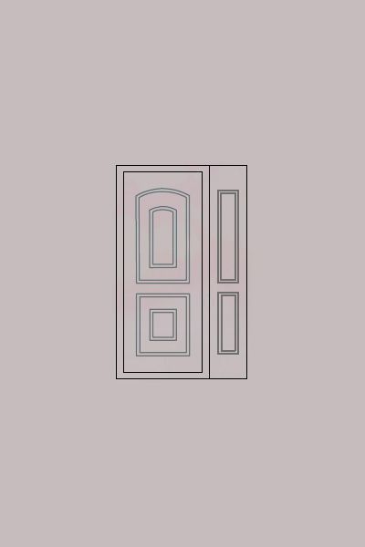 Un par de puertas blancas con ventanas verdes sobre un fondo gris.