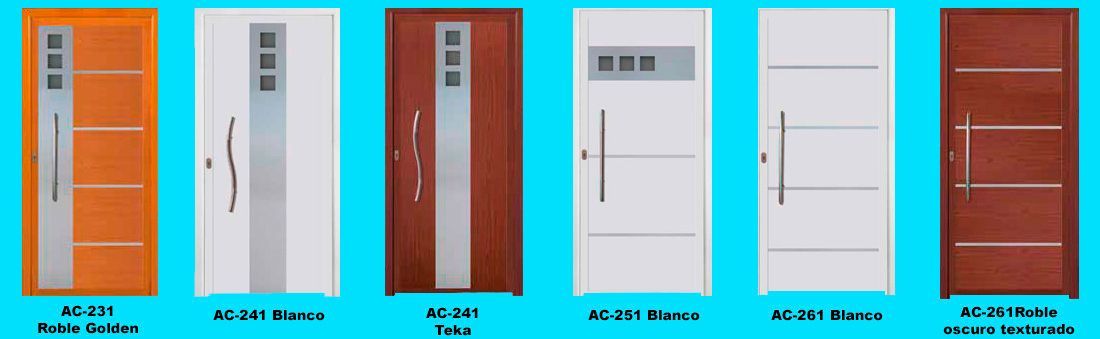 Una fila de diferentes tipos de puertas sobre un fondo azul.