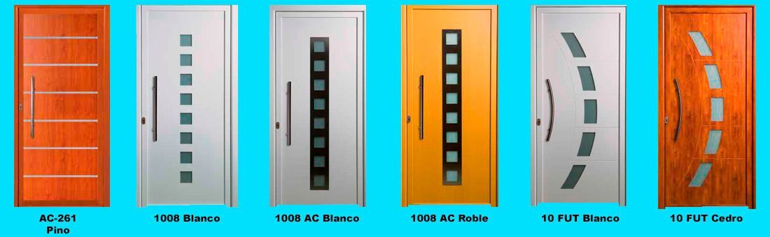 Una fila de puertas de diferentes colores sobre un fondo azul.