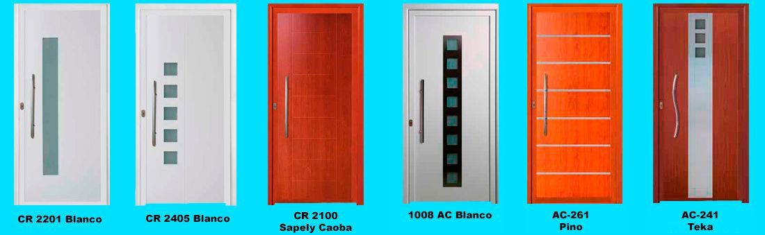 Una fila de puertas de diferentes colores sobre un fondo azul.