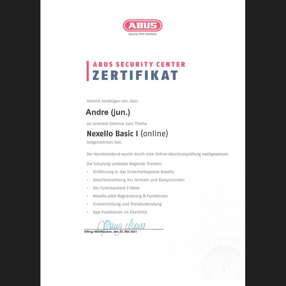 Ein Zertifikat des Abus-Sicherheitszentrums