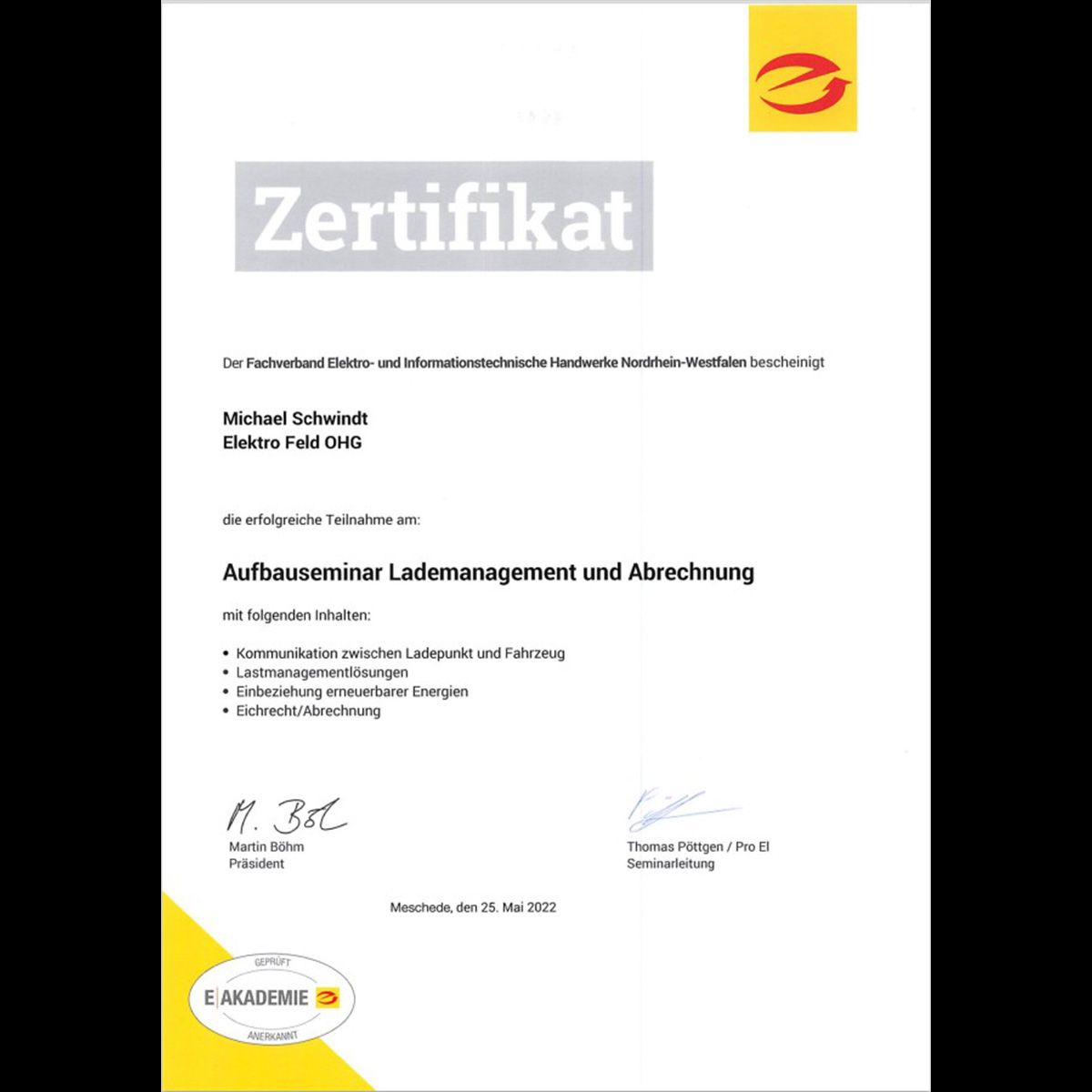Ein weiß-gelbes Zertifikat mit dem Wort „Zertifikat“ darauf