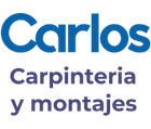 Carlos logo: Blue text "Carlos" over purple text "Carpinteria y montajes".