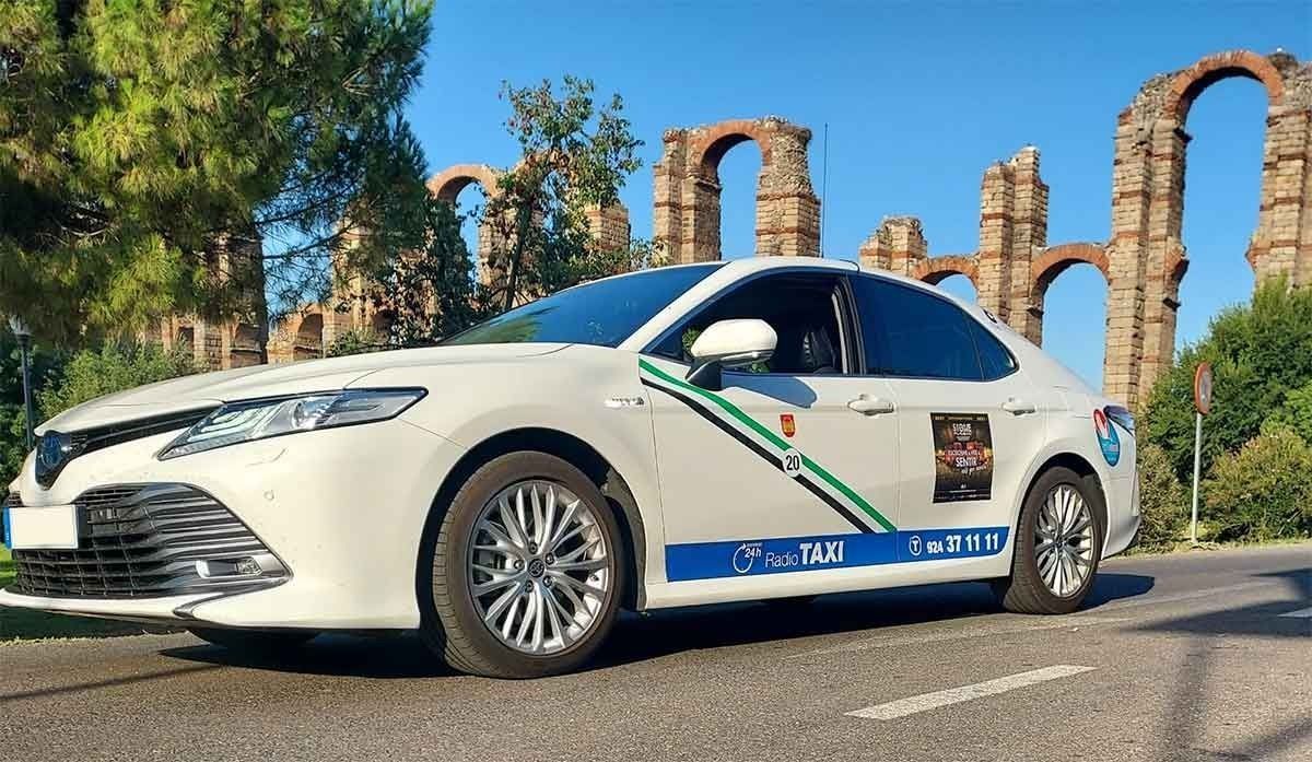 Un coche blanco está estacionado al costado de la carretera frente a las ruinas.