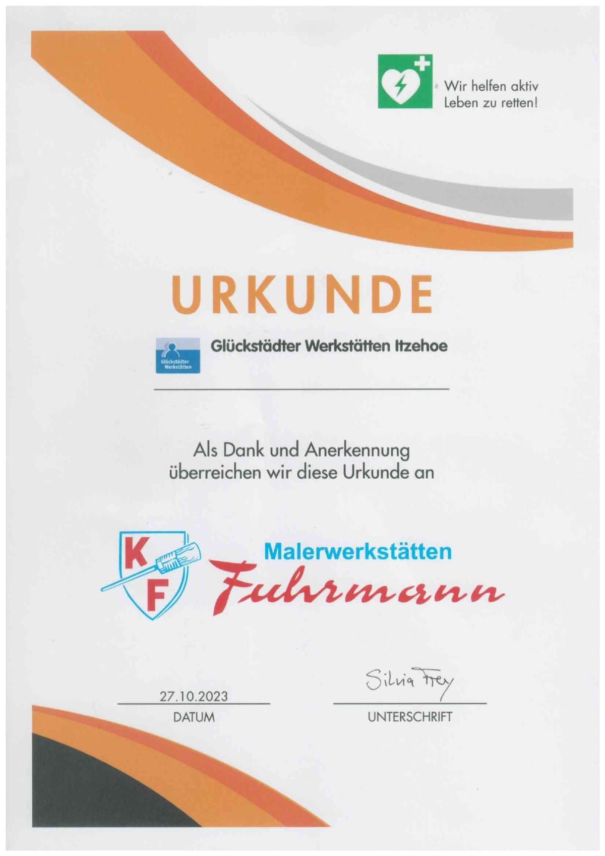 Ein Zertifikat mit der Aufschrift „Urkunde“