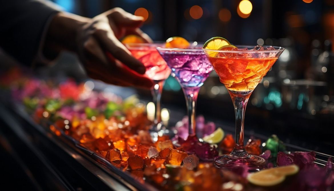 Una persona está sirviendo una bebida en una copa de martini.