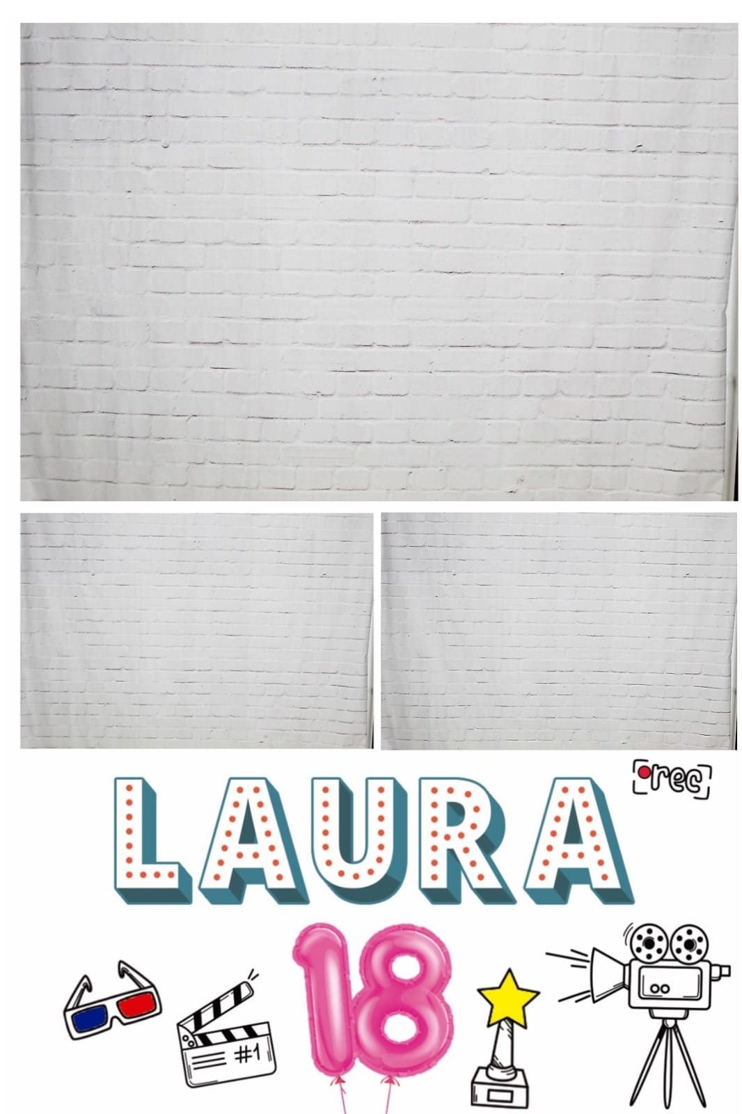 Una pared de ladrillos blancos con el nombre Laura escrito en ella.
