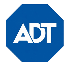 Logotipo de ADT en blanco sobre un fondo octogonal azul.
