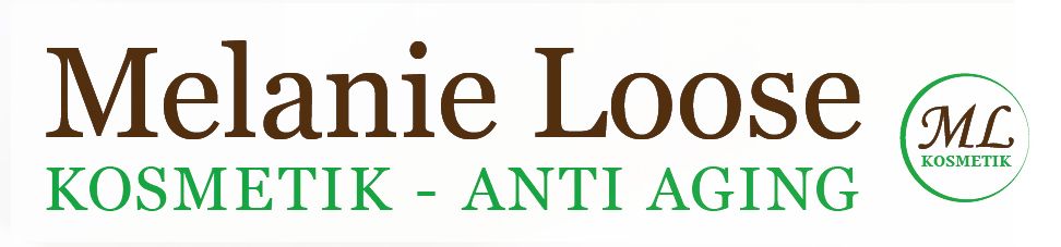Melanie Loose Kosmetik Anti-Aging-Logo in Braun und Grün, mit einem eingekreisten „ML“-Monogramm.