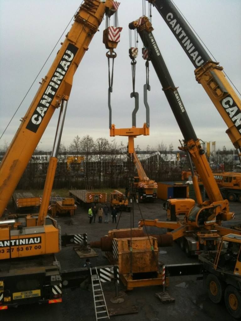 Une grue est soulevée par une grue.