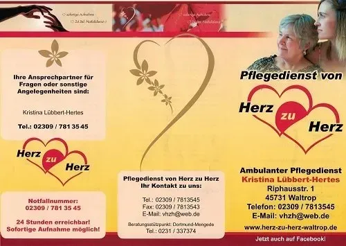 Ein Flyer von dem Pflegedienst von Herz zu Herz