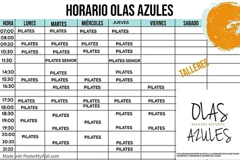 Un horario para un estudio de pilates en español