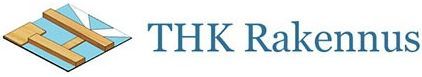 THK Rakennus -logo tyylitellyllä siniruskealla kattokuvakkeella ja sinivihreällä tekstillä