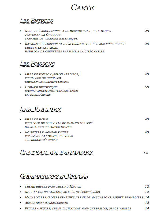 Carte du restaurant Le Saint-Pierre
