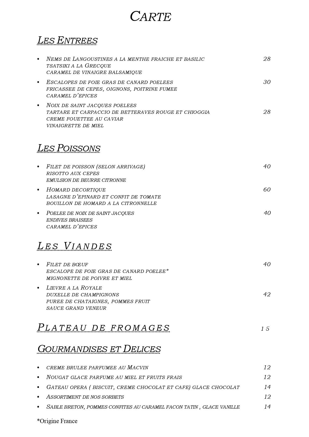 Carte du restaurant Le Saint-Pierre