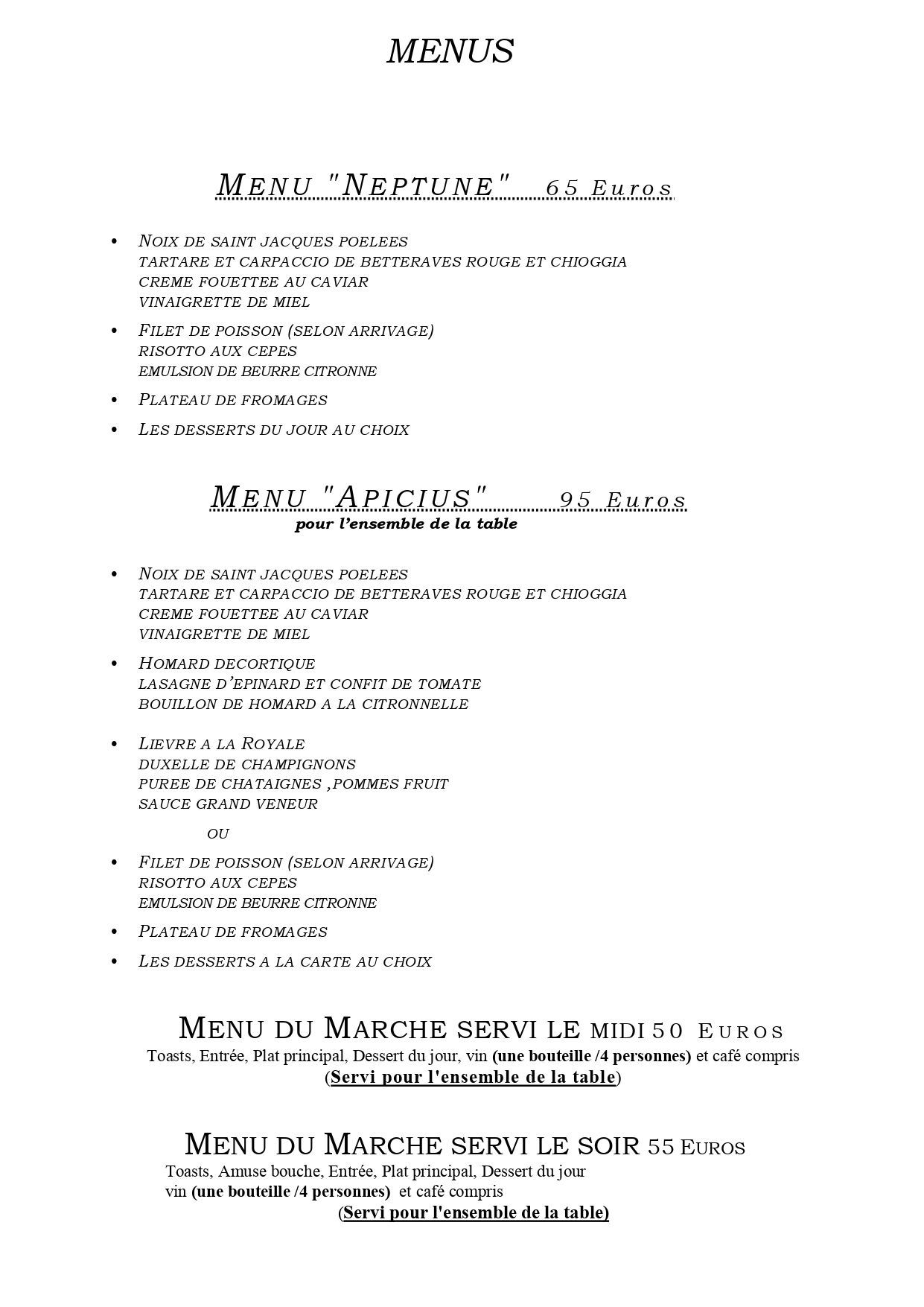 Menus du restaurant Le Saint-Pierre