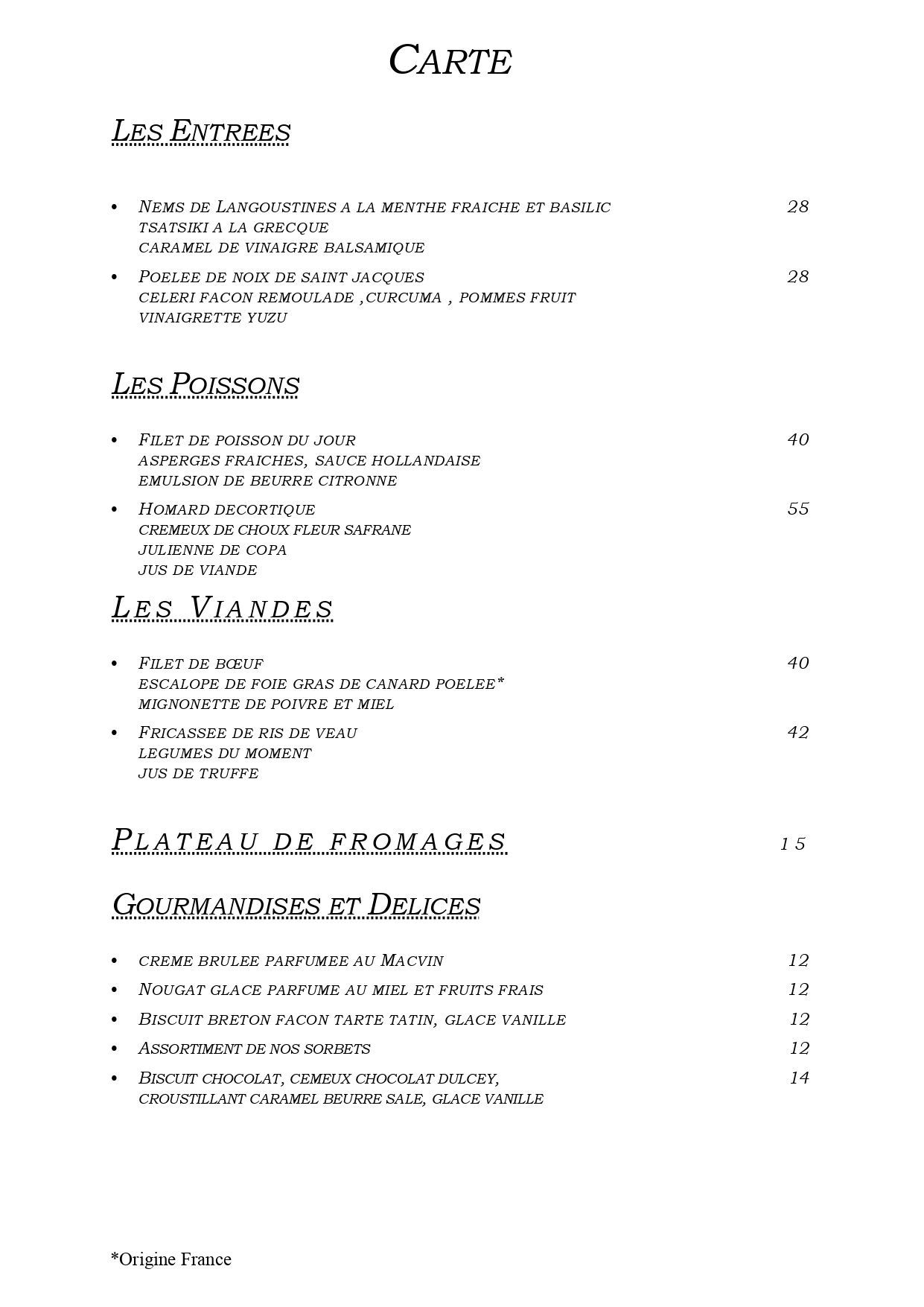 Nouvelle carte restaurant Le Saint-Pierre