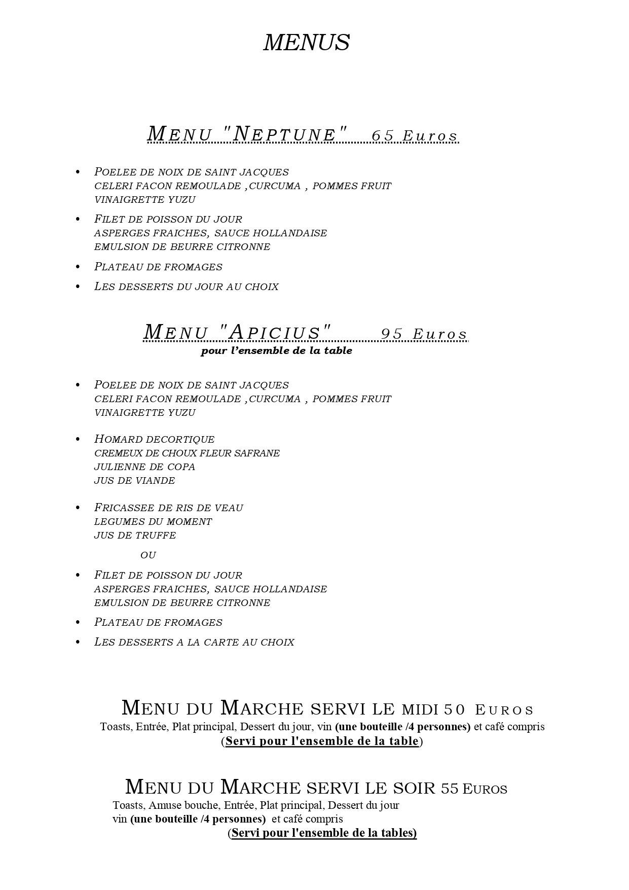 Nouveaux menus restaurant Le Saint-Pierre