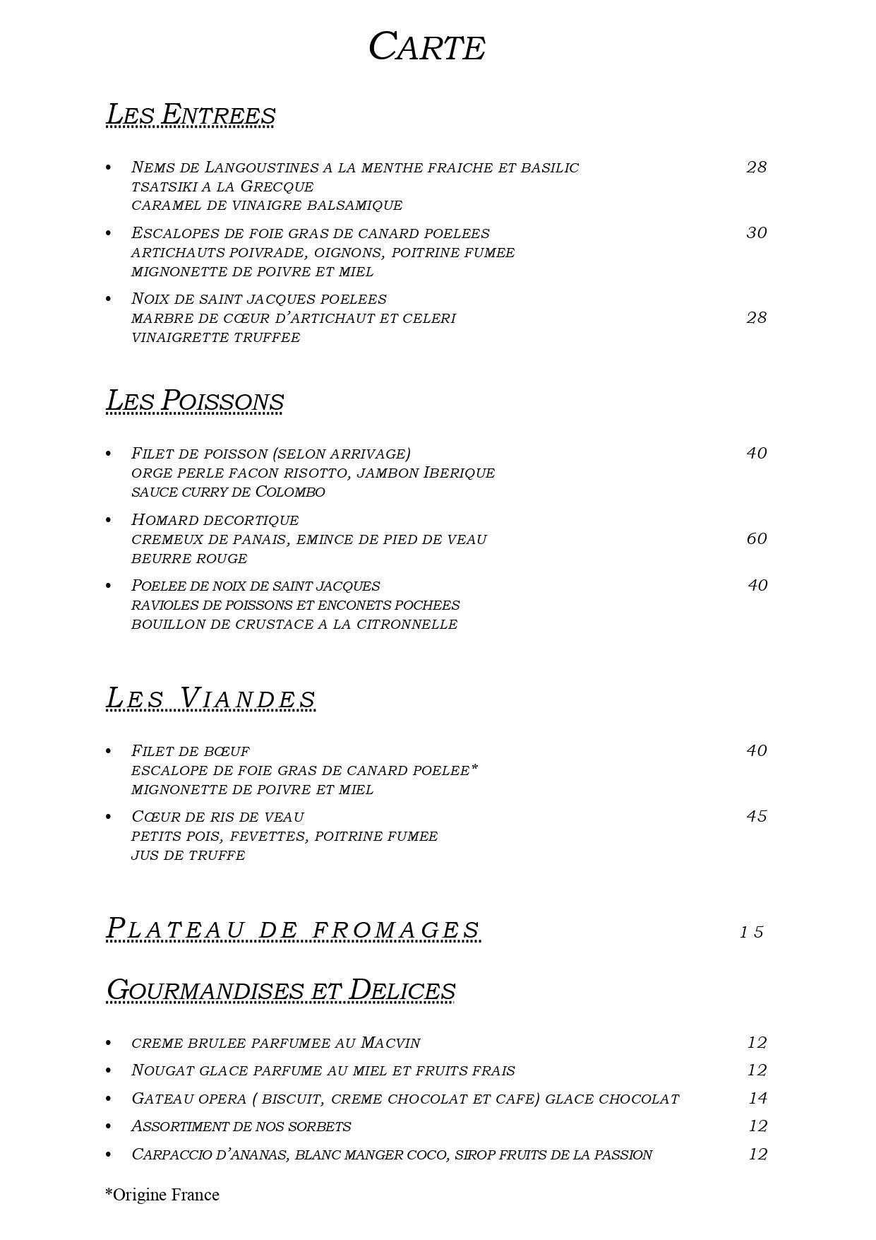 Carte du restaurant Le Saint-Pierre