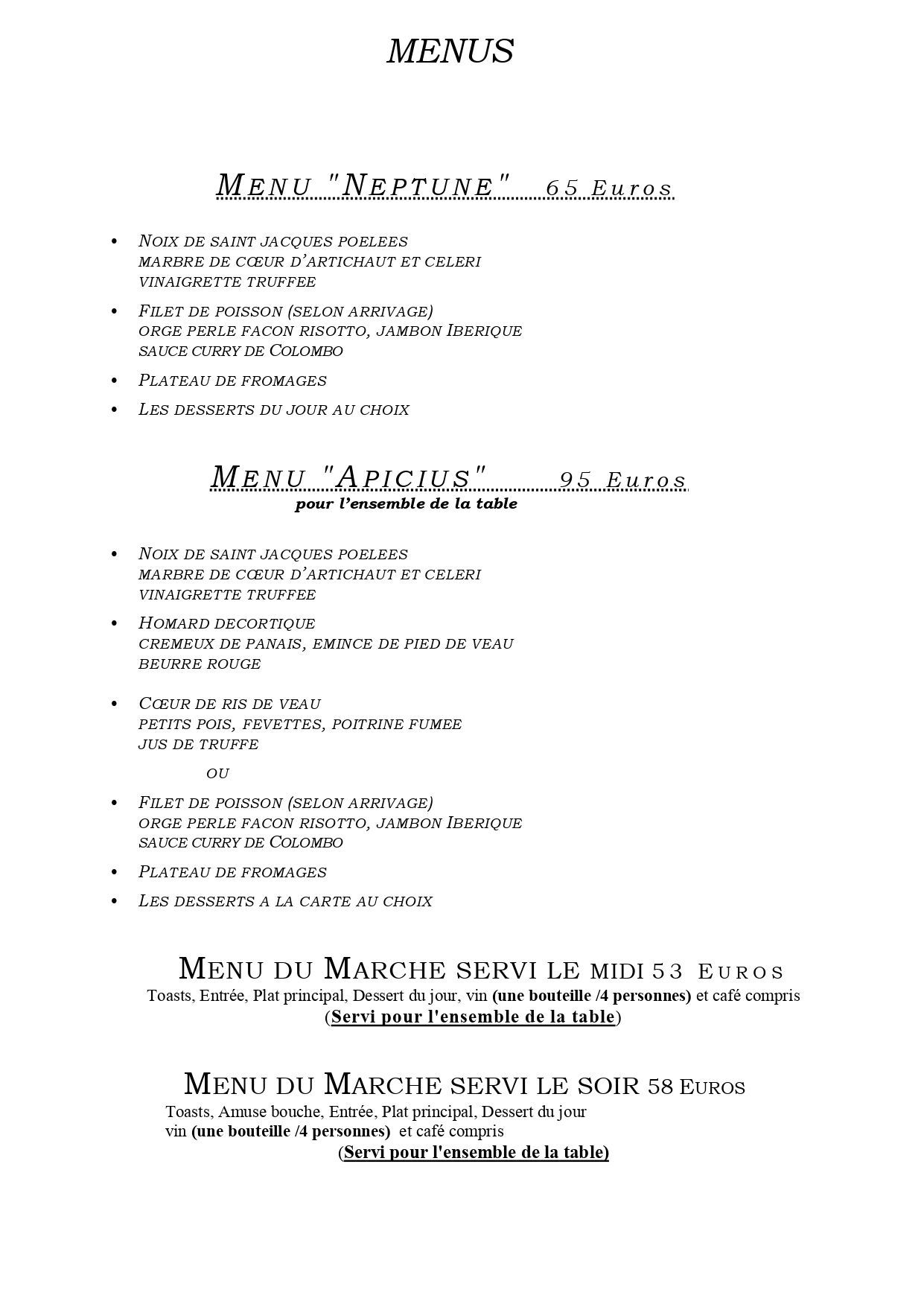 Menus du restaurant Le Saint-Pierre