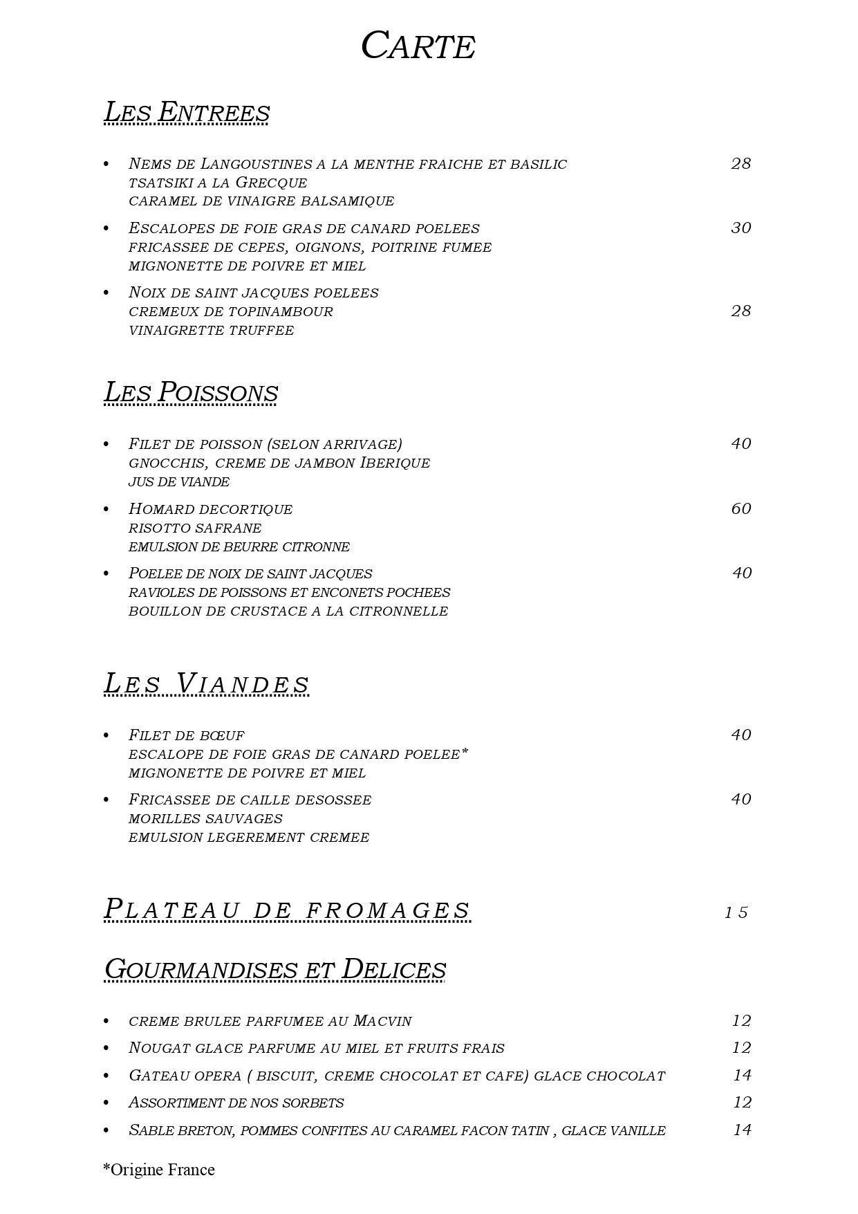 Carte du restaurant Le Saint-Pierre