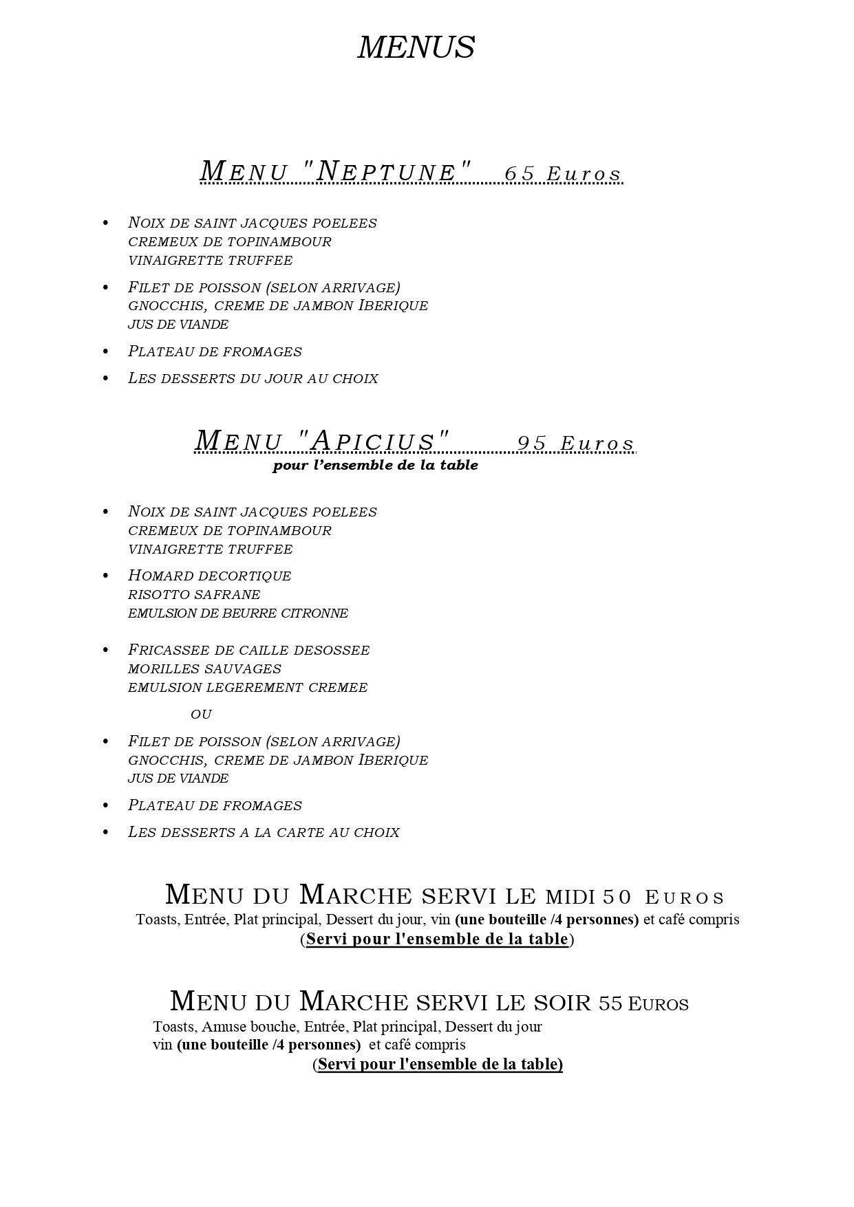 Menus du restaurant Le Saint-Pierre