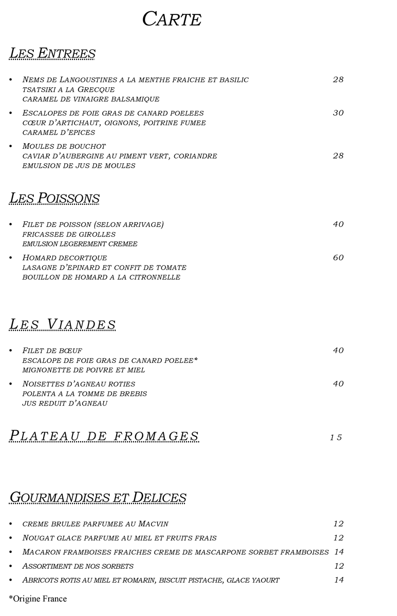 Carte du restaurant Le Saint-Pierre