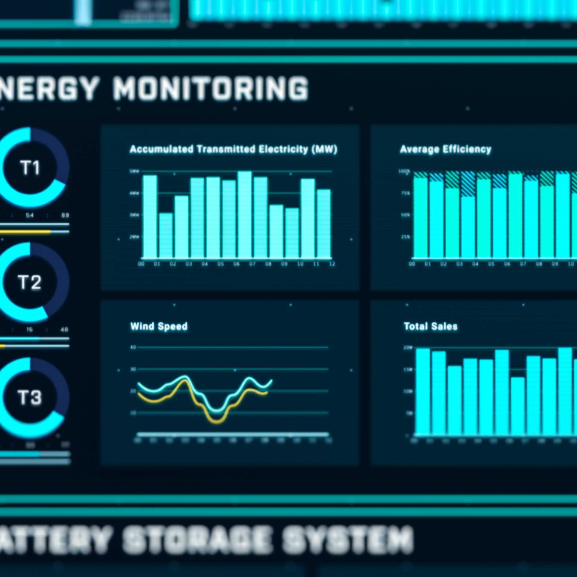Ein Bildschirm mit Diagrammen und den Worten „Energieüberwachung“