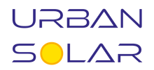 Ein Logo für Urban Solar mit einer gelben Sonne in der Mitte.