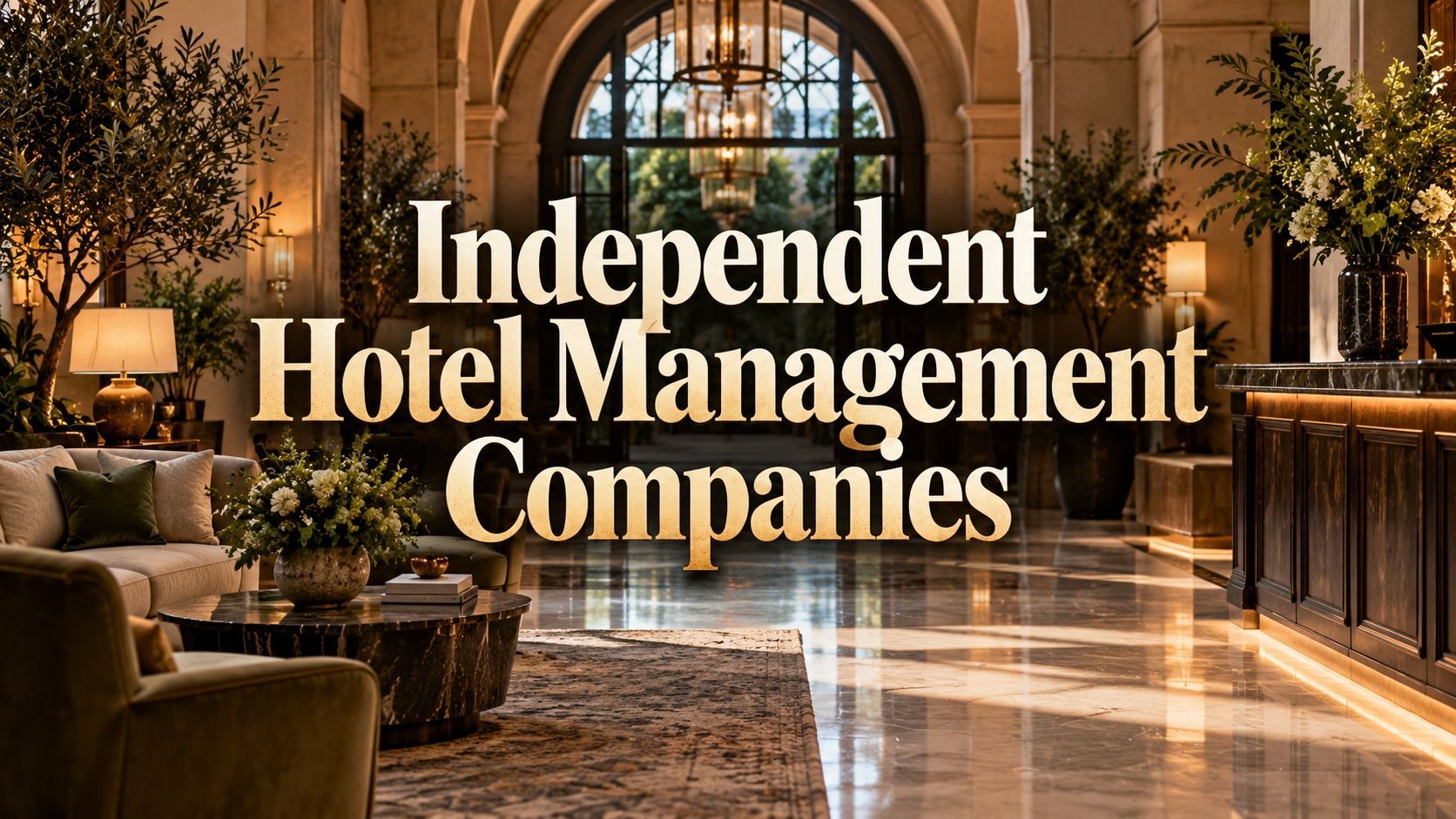 Luxury hotel lobby with large text reading “Independent Hotel Management Companies”
