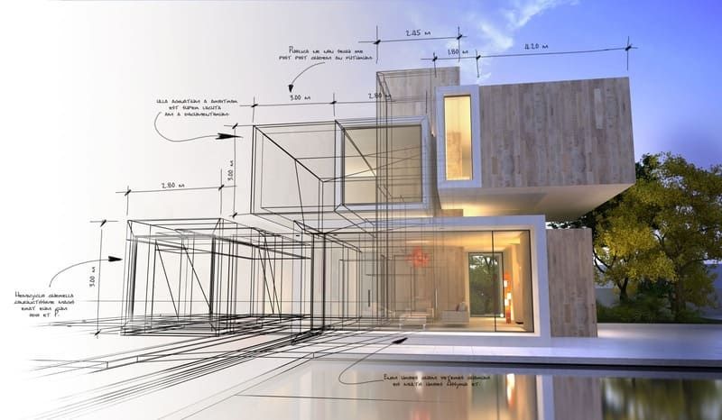Eine Zeichnung eines modernen Hauses mit vielen Fenstern | Ingenieurbüro B. Eng. D. Blattner