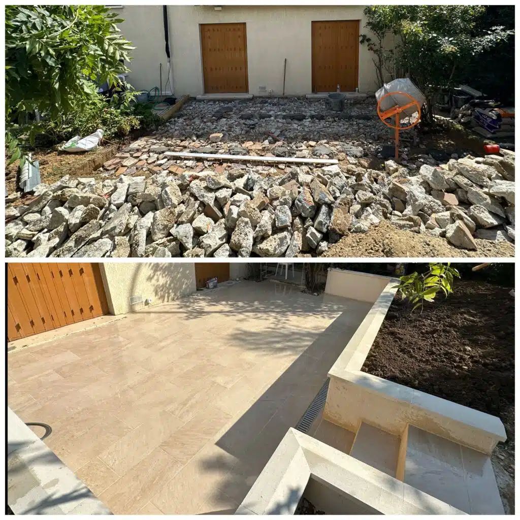 Une terrasse avec des murets.