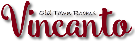 Logo for "Vincanto Old Town Rooms" in a burgundy script font with a slight shadow.