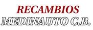 "RECEMBIOS" en texto rojo sobre "MEDINAUTO CB" delineado en negro sobre fondo blanco.
