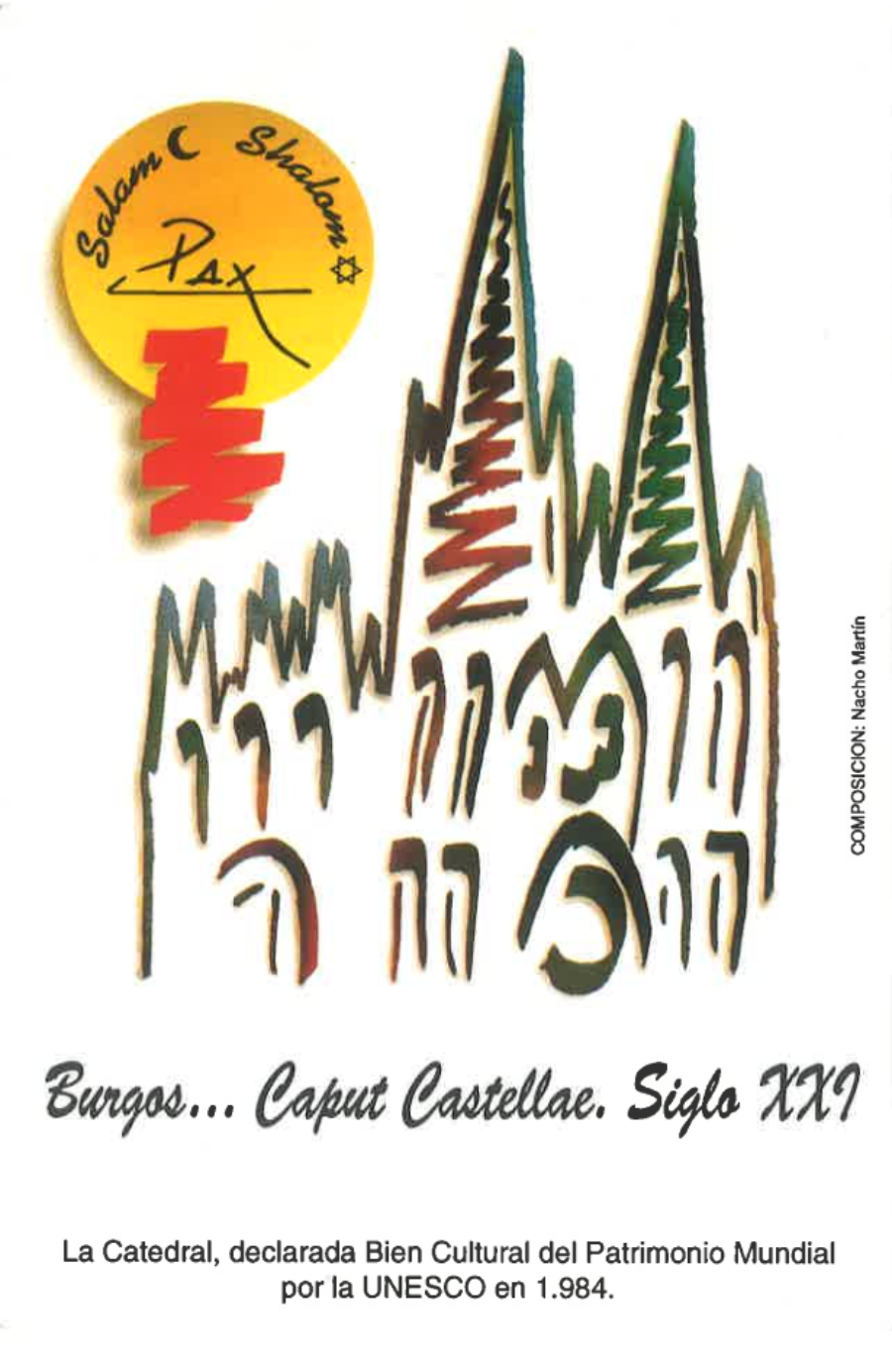 Dibujo estilizado de la Catedral de Burgos, con texto: 