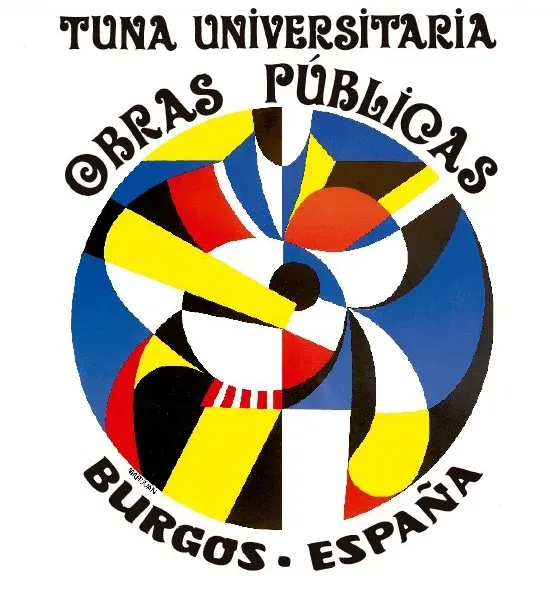 Logo of Tuna Universitaria Obras Publicas, Burgos, España; colorful abstract design inside a blue circle.