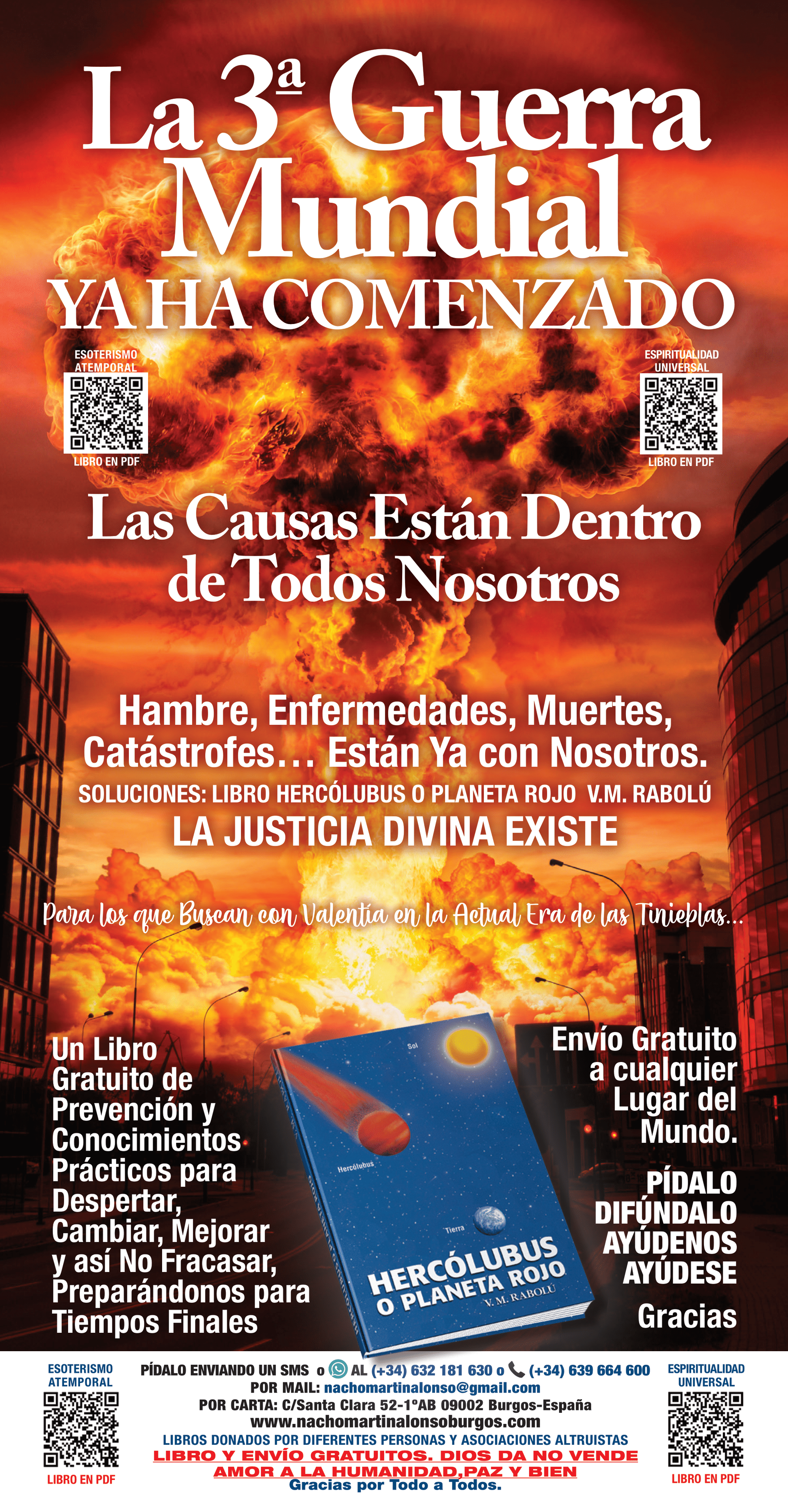 Cartel con una nube de hongo y texto en español: 