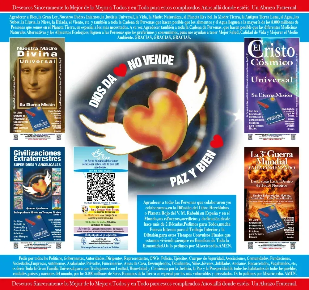 Publicidad con textos e imágenes religiosas que promueven la paz y la buena voluntad.