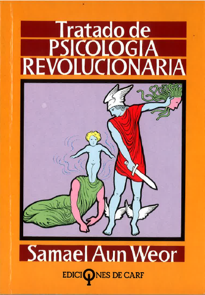 Portada del libro, título “Psicología Revolucionaria”, ilustración de una persona con espada y una cabeza.