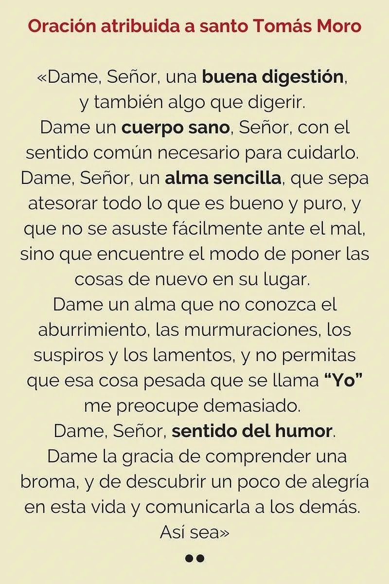 Oración atribuida a Santo Tomás Moro, texto sobre fondo beige.
