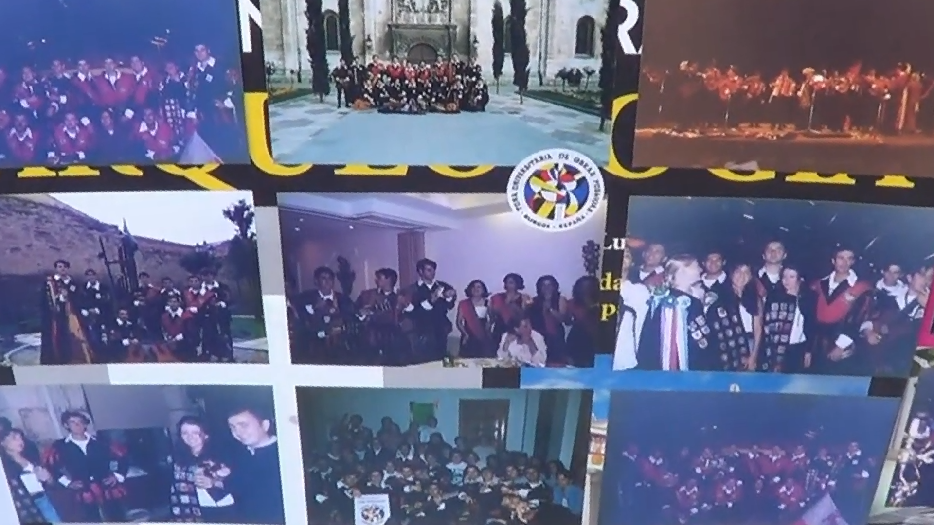 Fotos de un grupo en diversos entornos, probablemente eventos. La gente viste ropa formal, la mayoría en interiores.