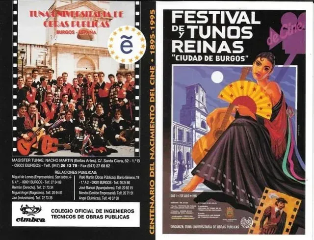 Cartel del festival de tunos y reinas en Burgos, conmemorando el centenario del cine.