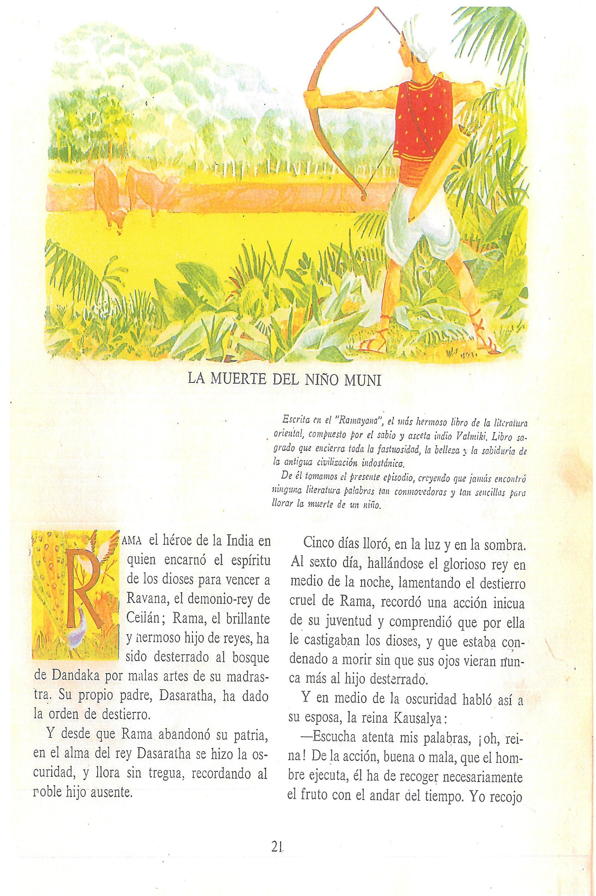 Hombre con camisa roja disparando arco y flecha en un campo, texto debajo.