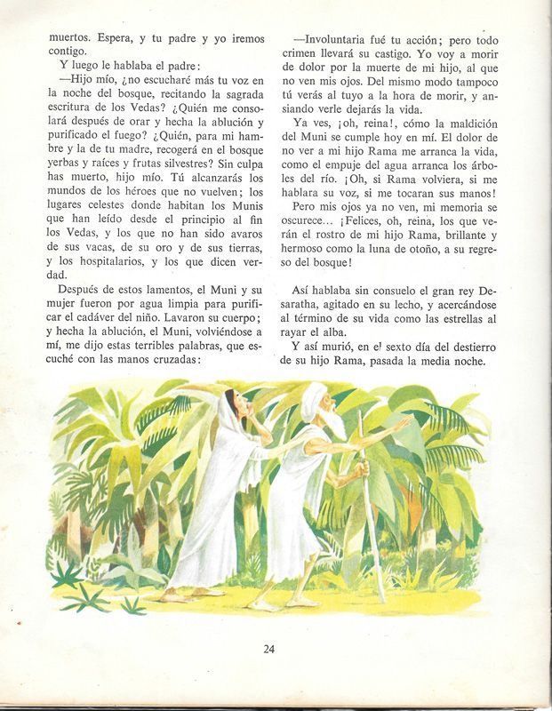 Dos personas vestidas con túnicas blancas, en medio de un exuberante follaje, conversando, posiblemente en un entorno tropical.